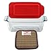 Pyrex Basics 1.5 Quart Clear Glass Loaf Dish with Red Plastic Lid, Bread and Meatloaf Pan - Includes Bamboo Hot Pad by Andalus