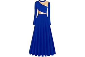 ZYACTU Long Sleeve Praise Dance Dress for Women Metallic Liturgical Worship Dance Costumes Lyrical Costume Church Robe