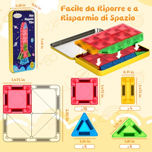 LeagoEra Mini Magnetic Construction Games 32 Pieces Magnetic Construction Travel Magnetic Blocks for Children Boys Girls 3 4 5 6 7 8 Years Old