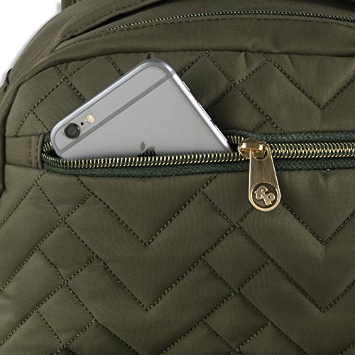 Fisher Price Diaper Bag Backpack - Signature Collection, with Cell Phone and Tablet Pockets and Stroller Clips (Olive)