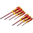 SATA 7-Piece VDE Insulated Electricians Screwdriver Set with Red and YellowHandles and A2 Steel Blades Tested to 10,000 Volts - ST09303
