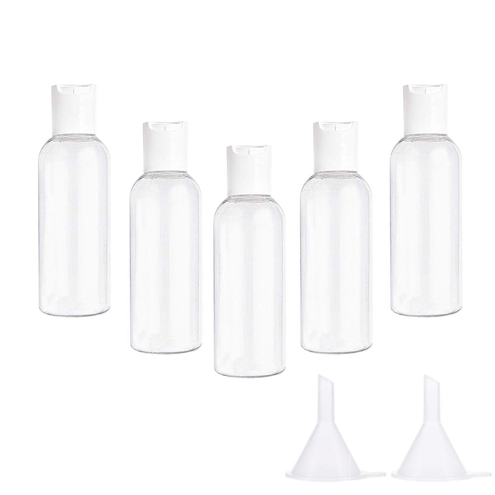 Ainkou 5pcs 100ml Clear Plastic Bottles Transparent Empty Bottles Refillable Bottles Travel Bottles Set for Travel or Cosmetic with 2pcs Small Funnels