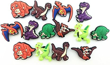 YaqinZ 14pcs Dinosaur Shoe Charms for Croc & Bracelet Wristband Kids Party Birthday Gifts