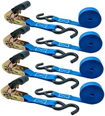 Powersports Industrial Grade Ratcheting Tie Down Straps - 4 Pack - 15 Ft - 1500 Lb Break Strength - 500 Lbs Load Capactiy, Used for Motorcycles, Bikes,Trikes-ATV-UTV, Trailer, Truck, Construction