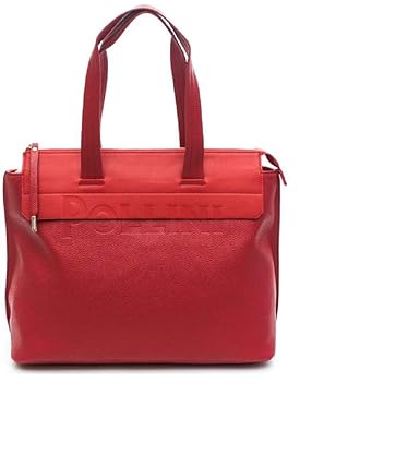 Pollini große Tasche aus strukturiertem Leder und Logo - DUNKELROT