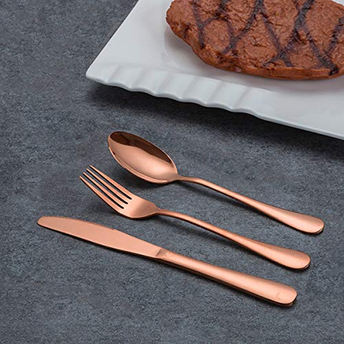 Rose gold Travel flatware set with Case Stainless Steel silverware Tableware Set,Include Knife/Fork/Spoon/Straw (Portable Rose gold)