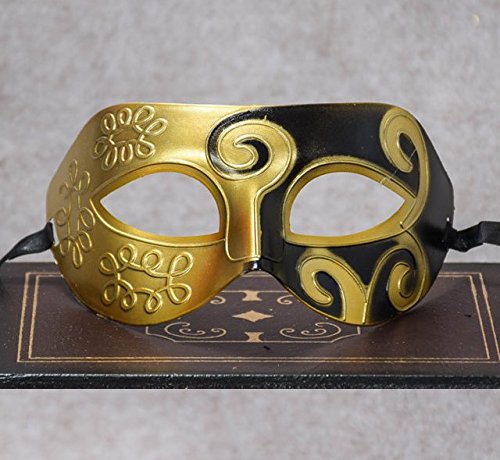 Veewon Roman Greek Mens Venetian Masks Masquerade Mask Halloween Costume Dress Ball Party Decoration Supplies (Golden+Black)