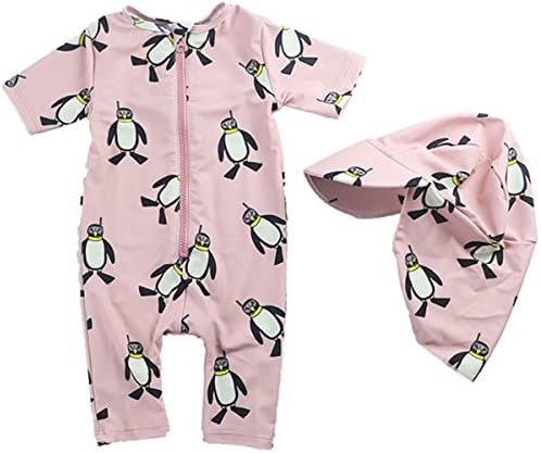 FAIRYRAIN Baby Kids Boys Girls One Pieces Cartoon Print Long Sleeve Rash Guard UPF 50+ UV Swimsuit with Sun Hat