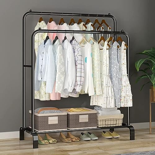 Clothes rack, clothing garment rack metal double rail hanging clothes 2