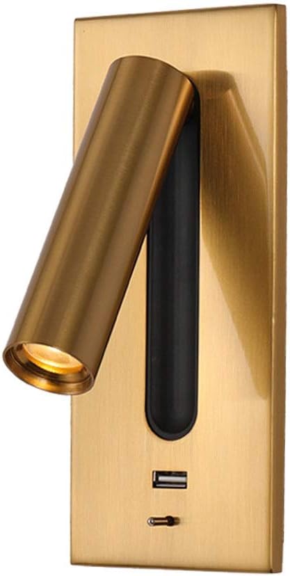 Hotel Engineering Reading Lamp European Room Bedside Bedroom Living Room Corridor Aisle Bronze Embedded Usb Interface LED Reading Wall Light Bedside Decorative Lighting Sconce ( Color : Brass )