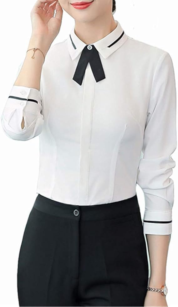 DISCOUNTL Weißes Hemd für Damen, professionell, langärmelig, lässig