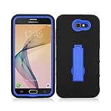 Aimo Wireless For Samsung Galaxy J7(2017)/Galaxy J7 V/J7 Sky Pro/J7 Perx Moniker/J727 3 in 1 w/Stand Black Skin+Blue PC