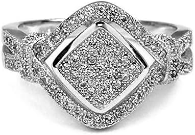 Diamond Shape Micropave AAA Cubic Zirconia Rhodium Plated 925 Sterling Silver Ring (7.5)