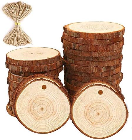Fuhaieec 30pcs 2.8-3.2" Unfinished Natural Wood Circles with Tree Bark Log Discs for DIY Craft Christmas Rustic Wedding Ornaments (30pcs 2.8")