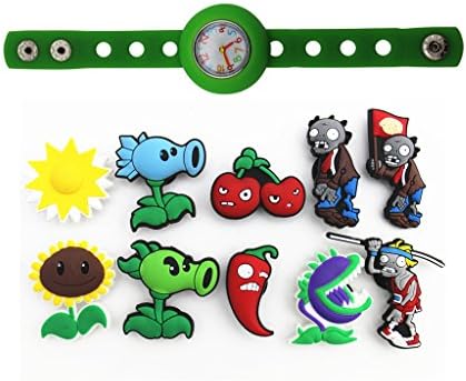 1 Green Kids DIY Lovely Watch + 10 Plants Vs Zombies Shoe Charms Party Gift