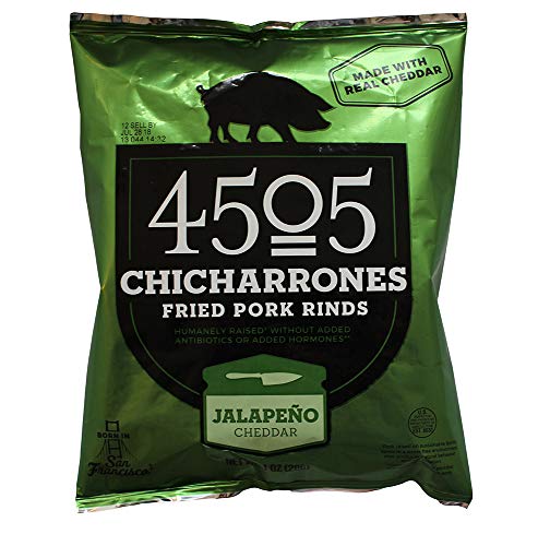 4505 Meats Chicharrones Fried Pork Rinds, Jalapeno Cheddar, 1 Ounce, 6 Count