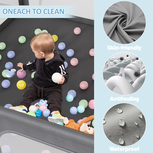 Palopalo Baby Playpen, 70"x59" Extra Large Playard for Babies and Toddlers, Non-Foldable and Big Baby Activity Center, Infants Play Pen with Gate and Soft Breathable Mesh, Ideal for First-time Mom