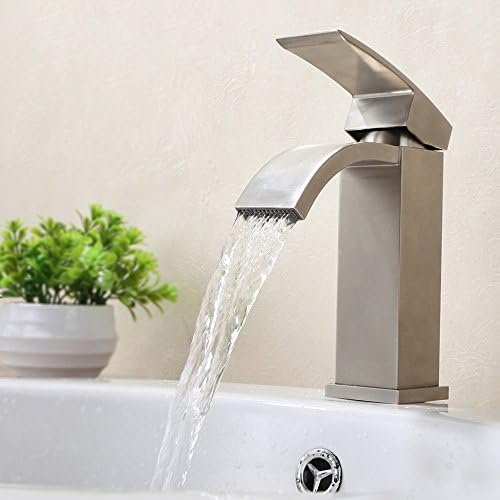 Waterfall Lavatory Faucet, Dankan Bathroom Brass Waterfall Vessel Sink Faucet with Extra Large Spout Single Lever Brushed Nickel