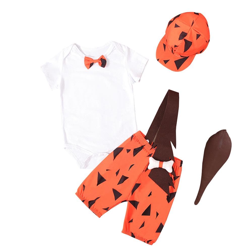 Lito Angels Flintstone Pebbles Costume Suspender Suit Fancy Dress Up Set with Hat and Bat for Baby Boys Age 6 Months