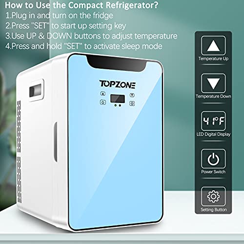 TOPZONE Mini Fridge, 20 Liter/ 22 Can AC/DC Compact Refrigerator with