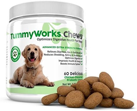 TummyWorks Probiotic Chews for Dogs. Best Soft Chews Supplement to Relieve Diarrhea, Yeast Infections, Itching, Skin Allergies & Bad Breath. Boosts Immunity. Added Digestive Enzymes. Made in USA