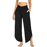 TARSE Women's Wide Leg Yoga Pants Cross High Waisted Sweatpants Casual Lounge Joggers Loose fit Pajama Bottoms with Pockets