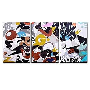 3 Piece Canvas Wall Art - Abstract Modern Graffiti Art - Modern Home Art Stretched and Framed Ready to Hang - 16"x24"x3 Panels