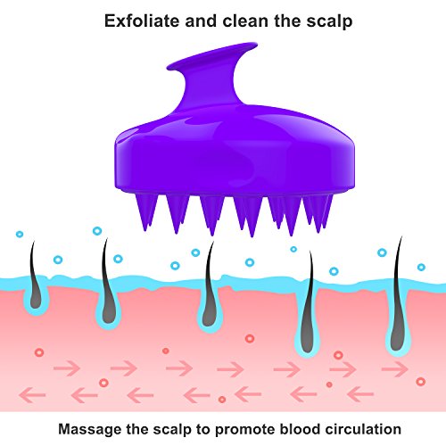 Shampoo Brush Scalp Massager, FReatech [Wet & Dry] Hair Scalp Massage Brush Soft Silicone Comb for Men, Women, Kids and Pets - Purple - Thumbnail 3