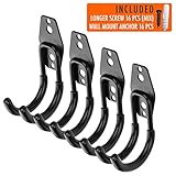 4pcs Garage Hooks for Hanging Ladder Hose Extension Cord Shovel Bike Chair Garden Tools, [UPGRADE VERSION] Wall Mount Hanger and Storage with Longer Screws Hardware Included and Anti Slip Rubber