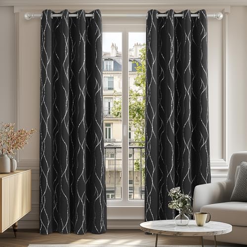 Cortina Opaca para Habitación Térmica Aislante con Ojales 2 Piezas 140 x 245 cm Negro