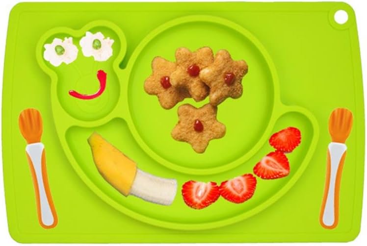 Union Tesco Kids Placemat & Divided Suction Plate Baby Weaning Bowl (Green Snails)