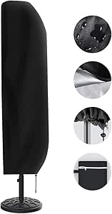 Garden Balsam Patio Umbrella Cover with Rod for 7 to 11 Ft Umbrellas & 15 Ft Double-Sided Umbrellas, Protective Waterproof Cover with Zipper, Grey in Dubai - UAE | Umbrella Covers