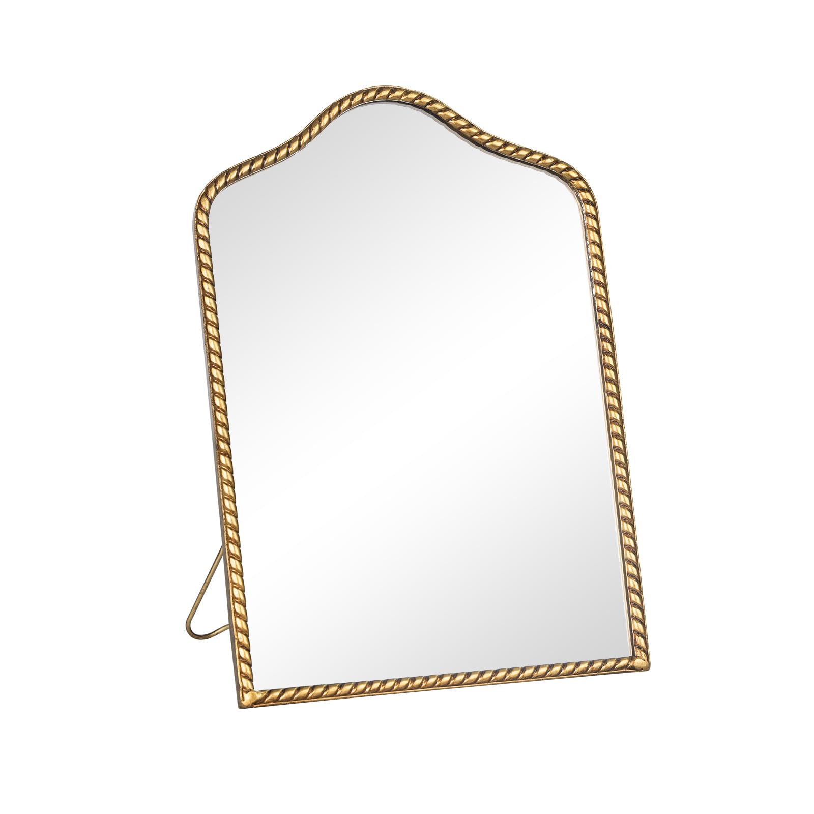 Photo 1 of GIFTTROVE Vintage Desk Makeup Mirror, 11.9" L x 8" W Antique Gold Vanity Table Mirror, Metal Framed Scalloped Small Standing Mirror with Beaded, 360 Adjustable Rotation for Tabletop, Bedroom