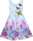 HJ23 Girls Dress Rose Flower Print Butterfly Embroidery Purple Size 6