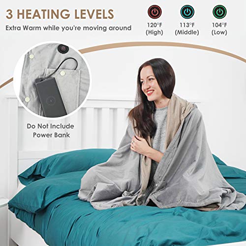 Wearable Electric Blanket, Portable Poncho Wrap, Cordless Rechargeable Heated Shawl Blanket