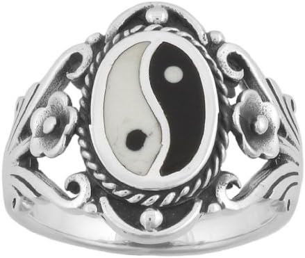 925 Sterling Silver Unisex Men's Women's Chinese Tai Chi Ying Yin Yang Filigree Ring