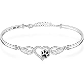 Fenthring Paw Print Bracelet 925 Sterling Silver Dog Cat Paw Prints Bracelets Bangle Always in My Heart Bracelets for Women Angel Wings Memorial Dog Mom Lover Christmas Gifts for Women