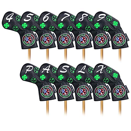 Golf Iron Head Covers 11Pcs Golf Club Protector Lucky Clover for