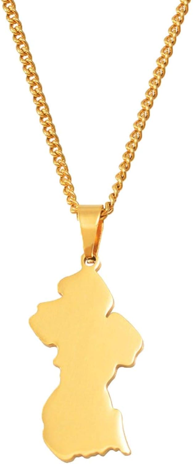 Map of Guyana Pendant Necklaces Women Girls Gold Color & Stainless
