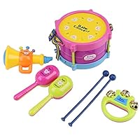 Amojor Musical Instrument Toys,7Pcs Educational Drum Bell Sand Hammer Trumpet Musical Instrument Toys Set