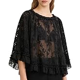 Mxiqqpltky Boho Blouse for Women Elegant Floral Lace Long Sleeve Crew Neck Ruffle Sheer Tops Trendy Mesh Flowy Crop T-Shirt