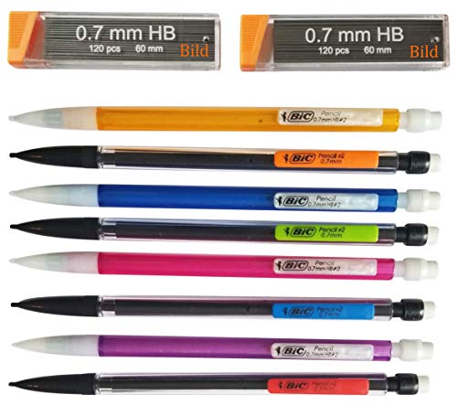 8 pack of Mechanical Pencils with 2 packs of #2 lead refills (Bic 0.7 mm)