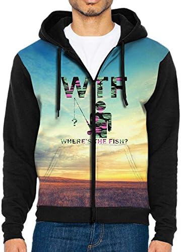 WTF Where's My Fish Men Fashion Athletic Pockets Zipper Hoodie Hooded
