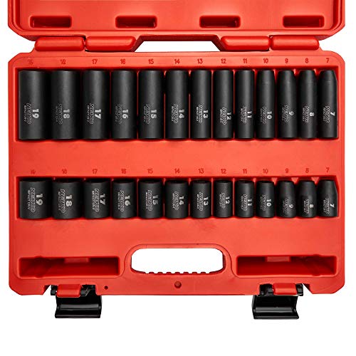 NEIKO 02433A 3/8” Drive Standard and Deep Metric Impact Socket Set 26