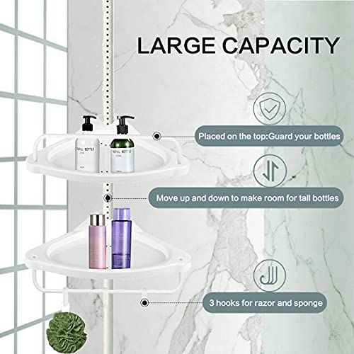 Shower Caddy,4 Tier Bathroom Baskets Corner Shower Caddy Tension Pole Storage Rack Organizer,Height Adjustable Among 3.6Ft to 10.1Ft