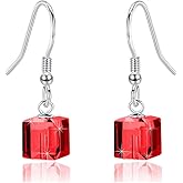 Austrian Crystal Cube Drop Dangle Earrings for Women Fashion 14K Gold Plated Hypoallergenic Jewelry