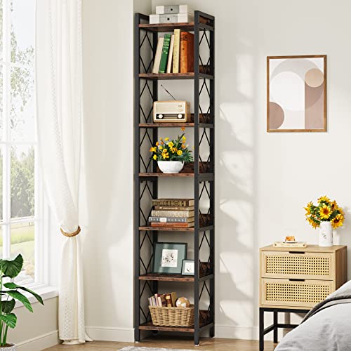 Tribesigns 78.7 Inch Extra Tall Narrow Bookshelf, 7 Tier Skinny Bookcase for Sm…