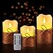Yinuo Mirror Flameless Candles, Led Battery Operated Ivory Pillar Candles Real Wax Flickering Moving Wick Electric Candle Sets with Hemp Rope Remote Timers, 4 inch, 5 inch, 6 inch, Pack of 3