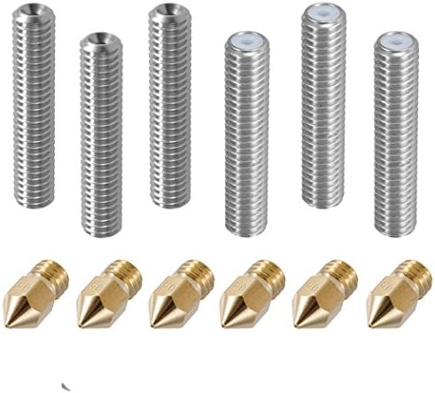 Ivelink 0.4mm MK8 Brass Extruder Print Head and M6x30MM Teflon Tube Throat Nozzle for Makerbot Reprap 3D Printers(Pack of 12pcs)