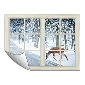 Wall Paper Small Wall Mural Snowscape Out of The Window Wall Art Removable Wall Decoration for Bedroom Living Room - 24x32 inches
